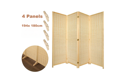 Side view of room divider folding screen with pine wood frame