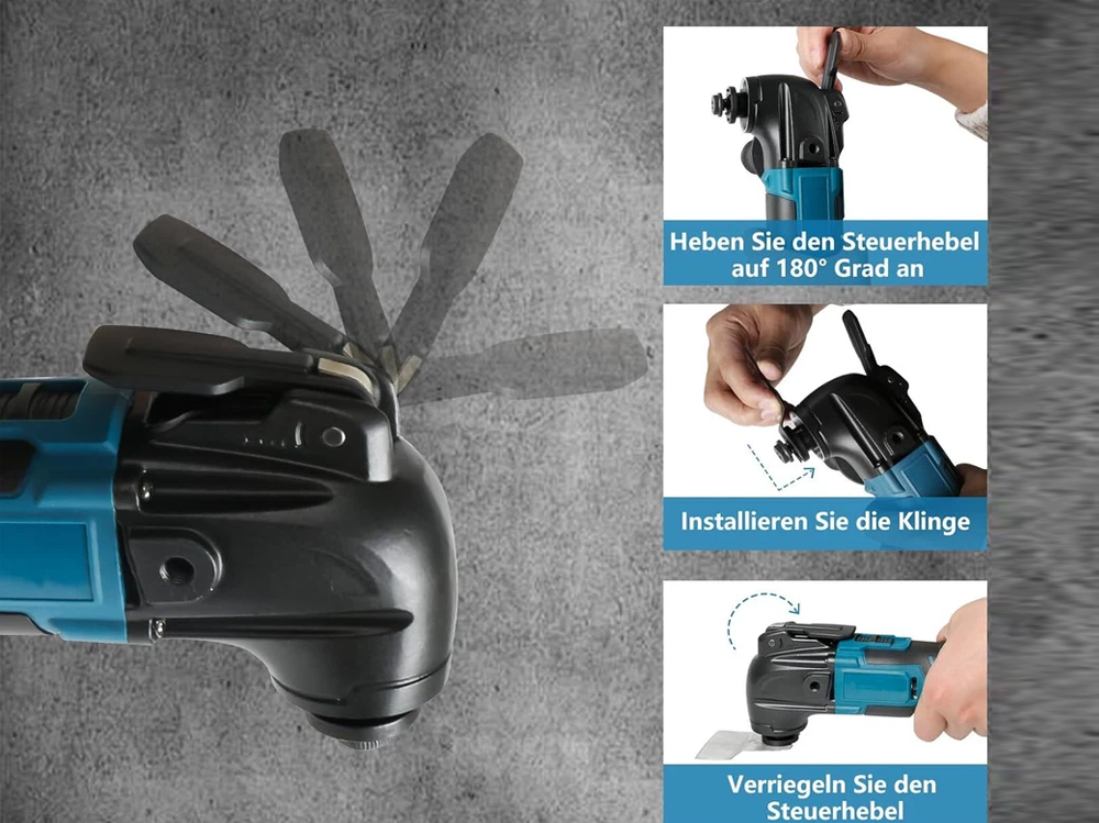 Oscillating multi tool with included accessory set displayed
