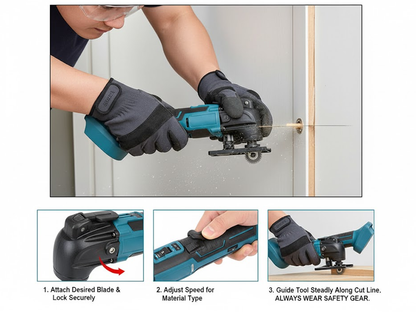 Cordless oscillating multi tool grinding metal surface