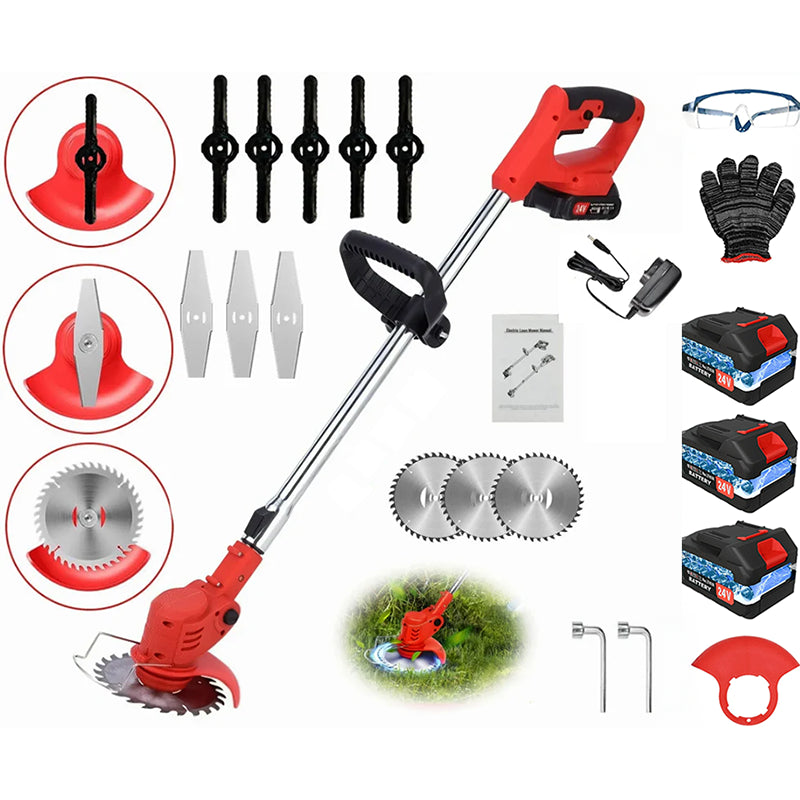 Electric lawn trimmer and weed eater side view in red