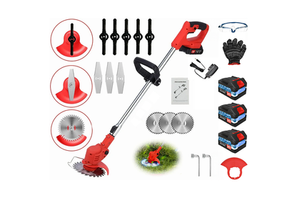 Close up of cordless lawn trimmer blade detail
