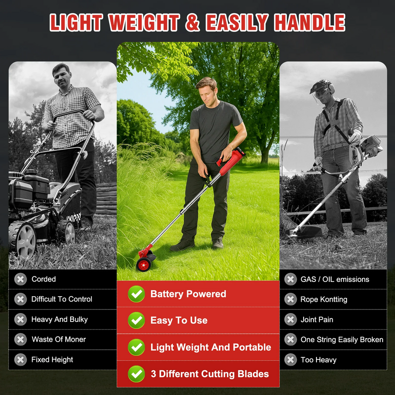Lawn Mower Cordless Weed Cutter Garden Trimmer