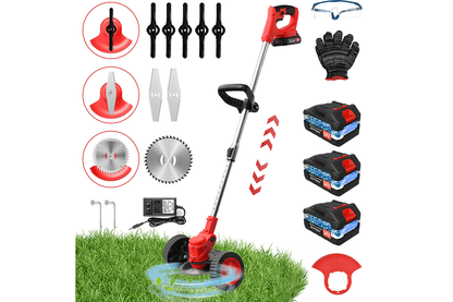 Cordless lawn mower weed cutter garden trimmer showing adjustable telescopic pole