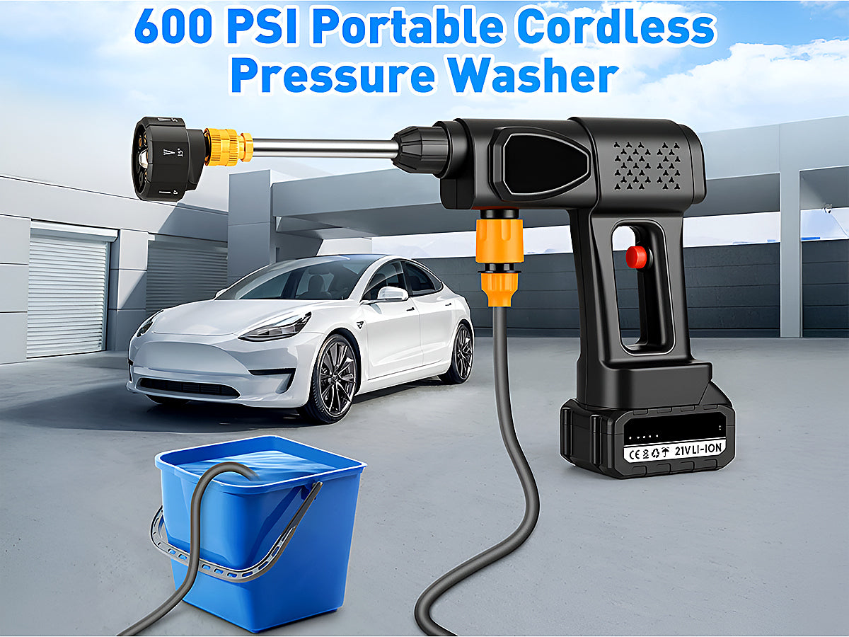 Pressure washer car washer kit showing dual 21V lithium batteries