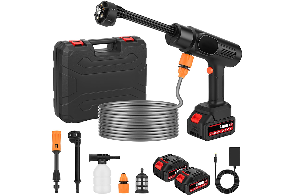 Close up of pressure washer nozzle with 6-in-1 adjustable settings