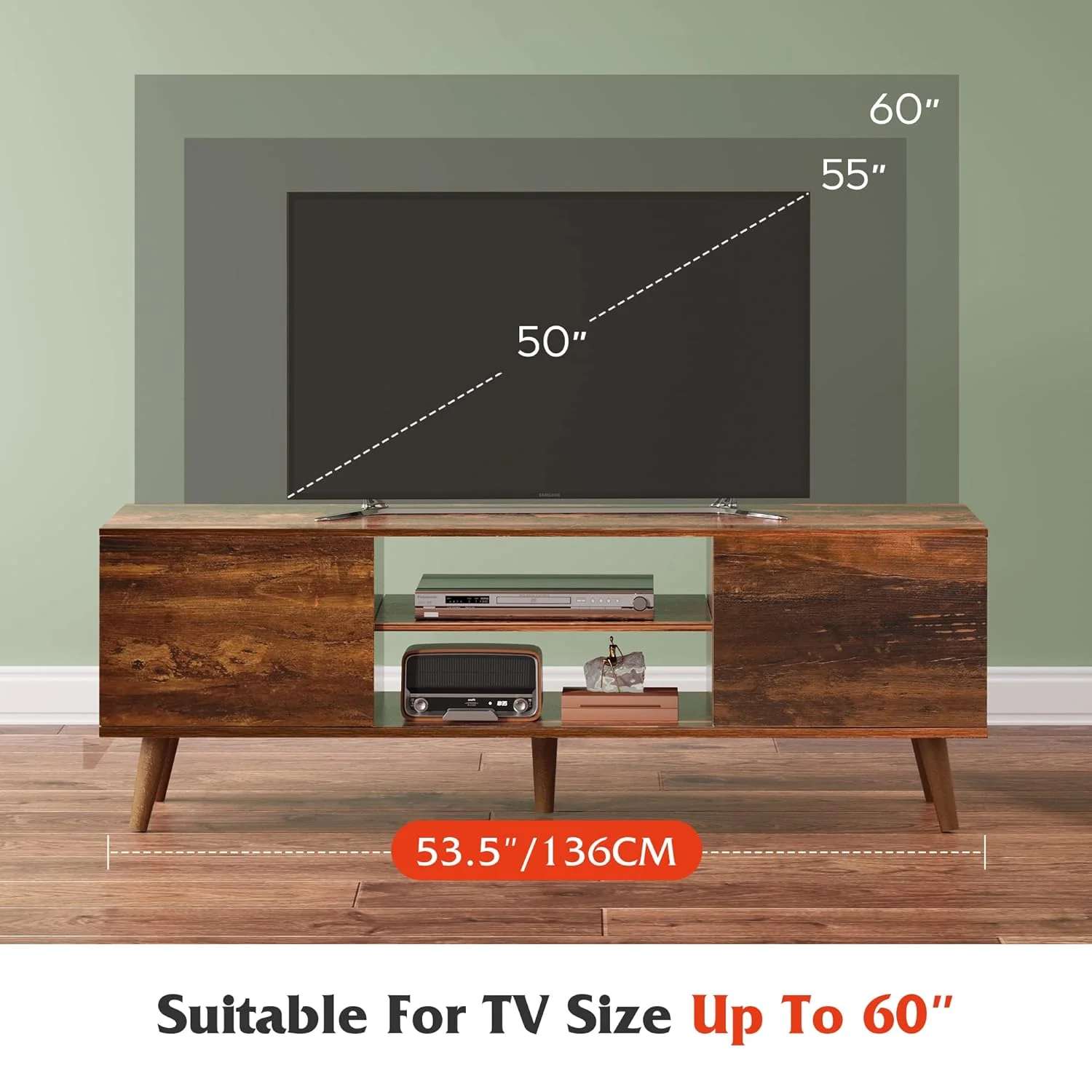 Close-up of protective foot pads under TV stand