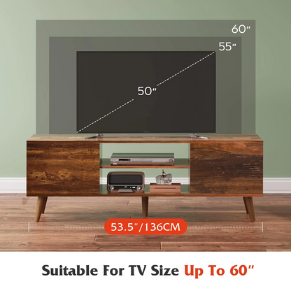 Close-up of protective foot pads under TV stand