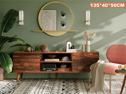 Close-up of engineered wood texture on TV stand
