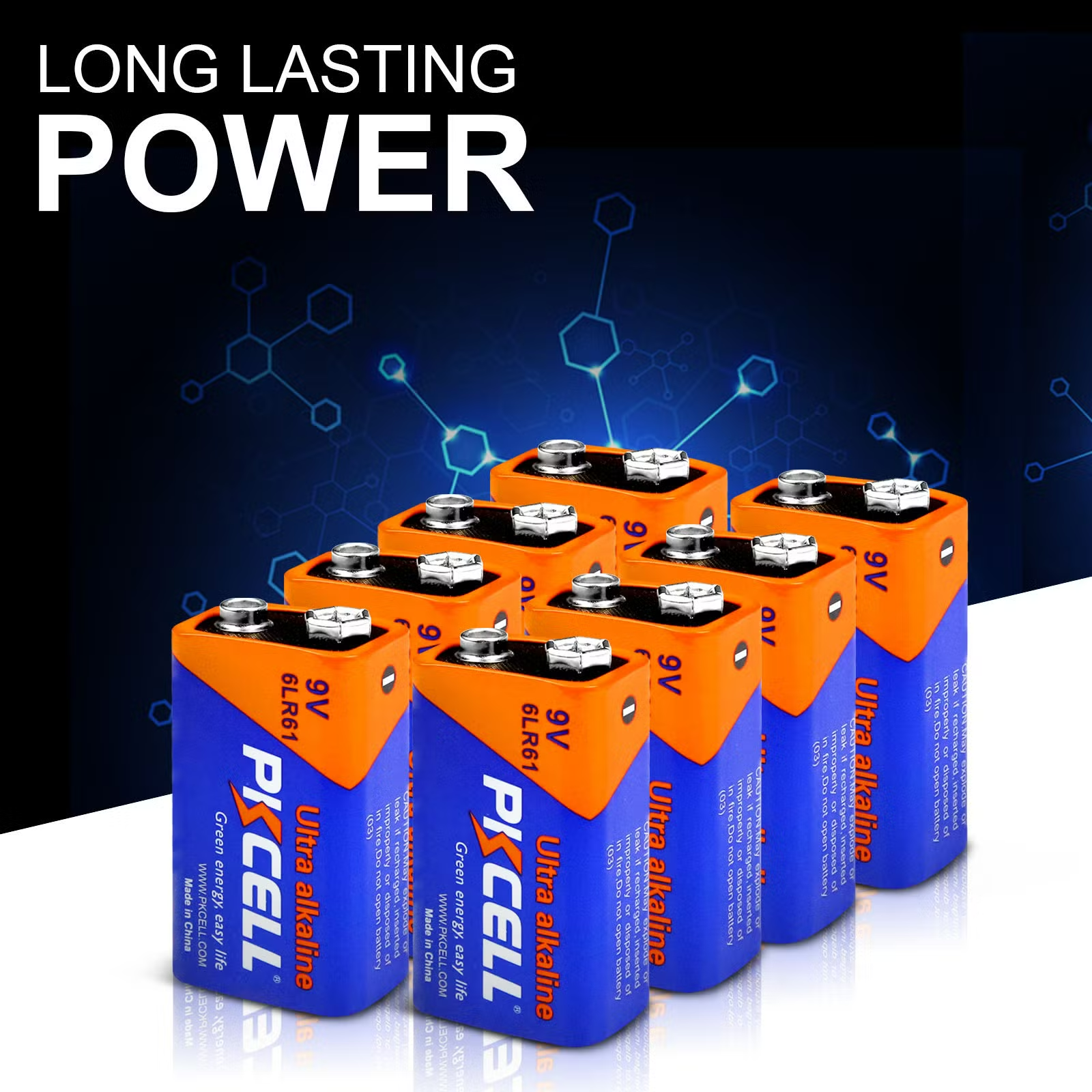 9V Battery pack of 4 with focus on battery type and size label