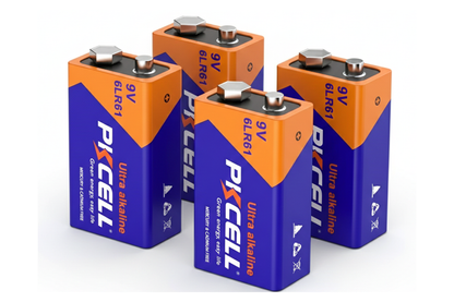 Side view of 9V Battery pack of 4 with clear voltage marking