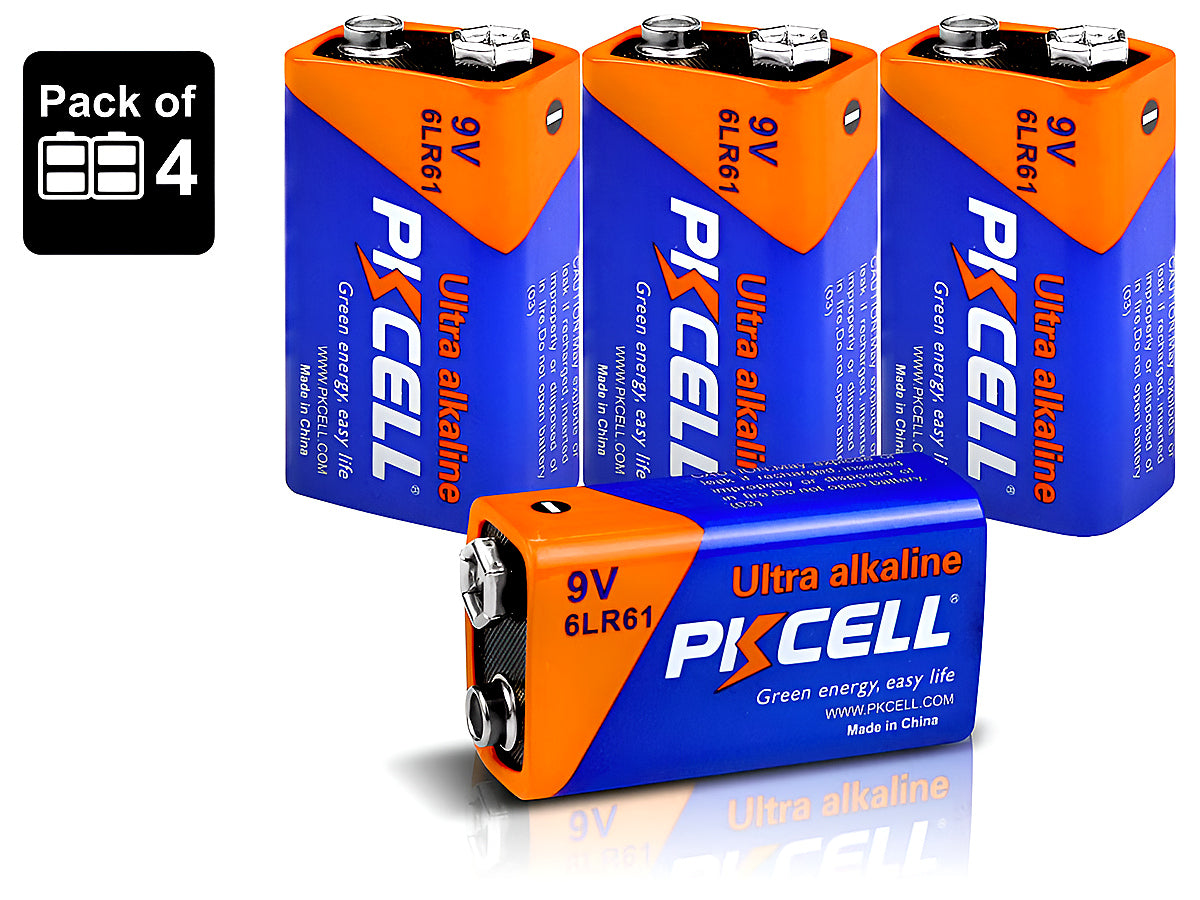 9V Battery pack of 4 arranged to show compact size and shape