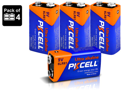 9V Battery pack of 4 arranged to show compact size and shape