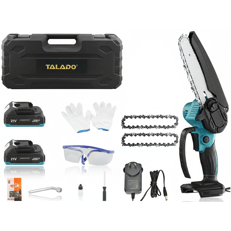 Electric cordless chain saw 4 inch blue colour side view