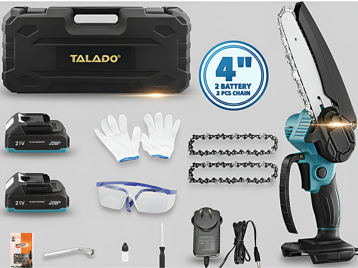 Top view showing ergonomic non slip handle of chain saw