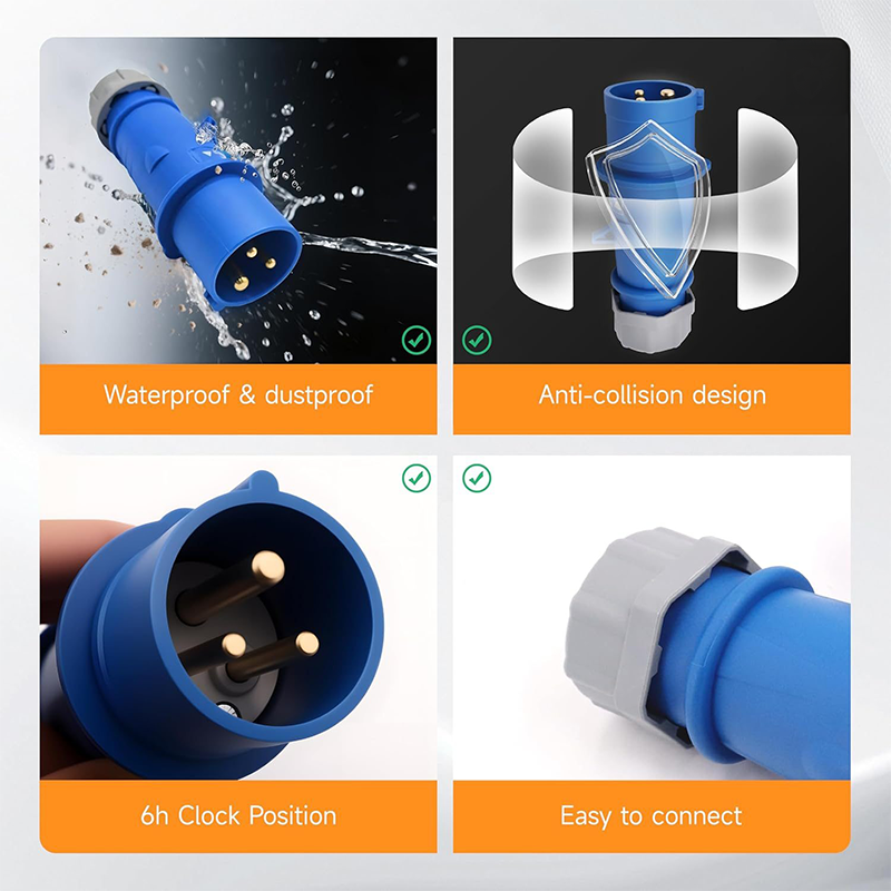 Industrial pin layout on caravan lead connector plug male 16A IP67