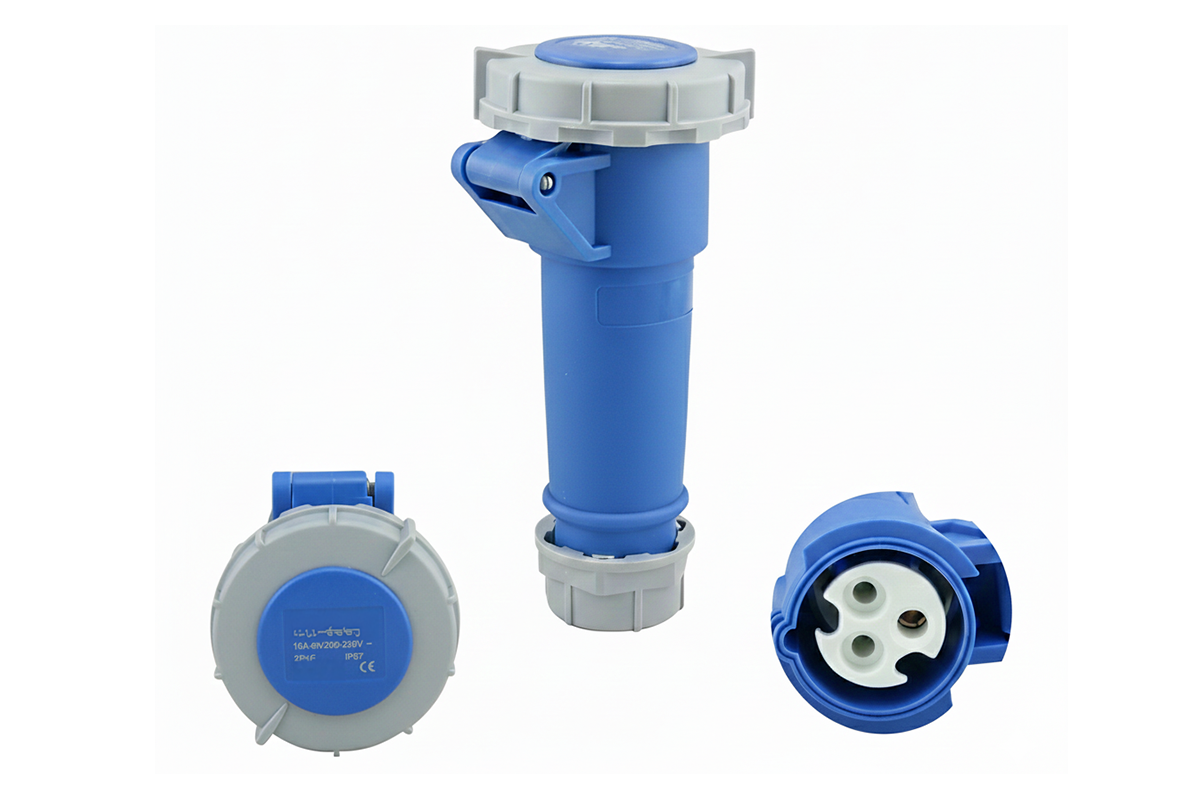 Side angle of caravan lead connector plug female with easy-grip sleeve