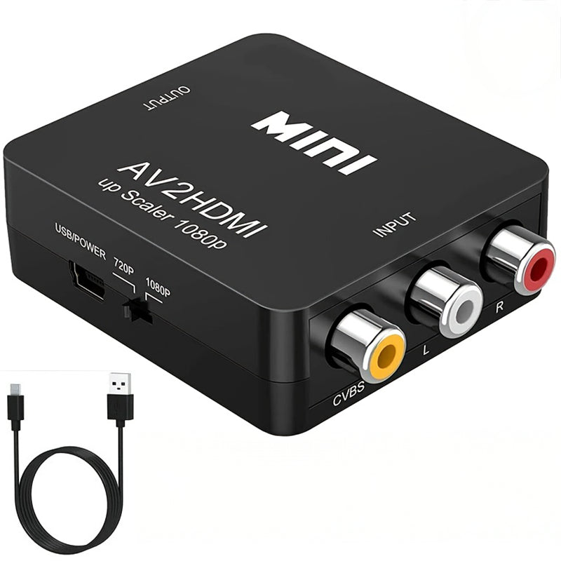AV to HDMI converter showing front composite input ports