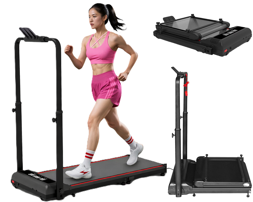 Foldable walking pad treadmill showing compact flat design