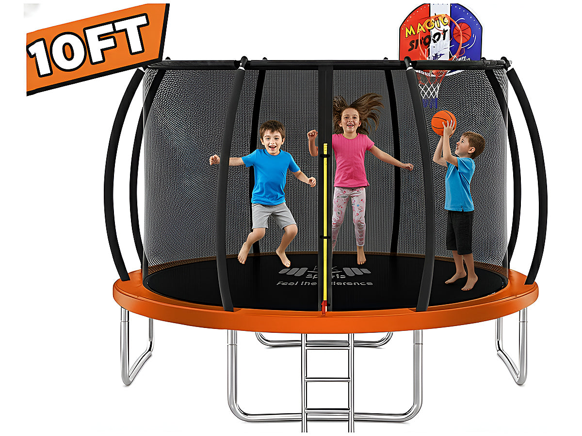 Side view of trampoline 10ft with step ladder attached