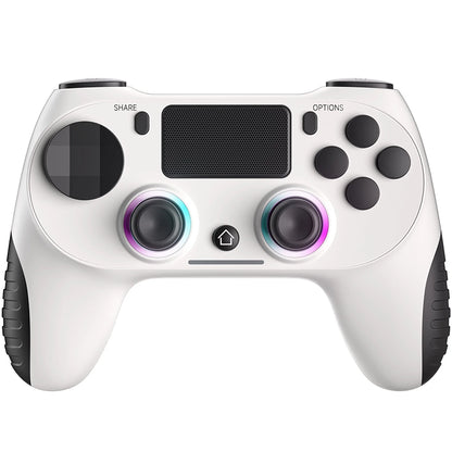 Wireless PS4 controller showing ergonomic grip in black colour