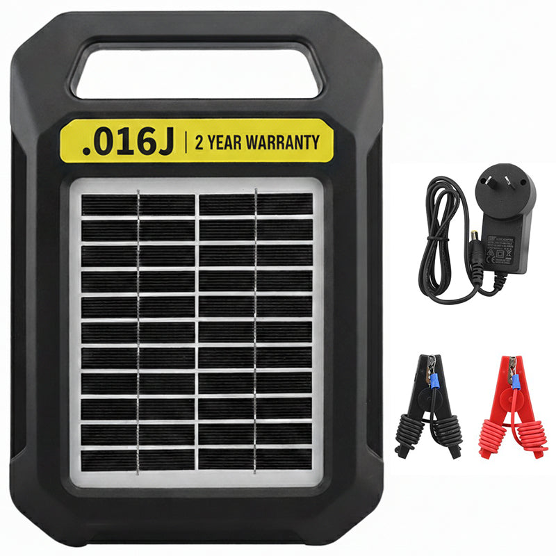 Solar electric fence energiser showing front solar panel