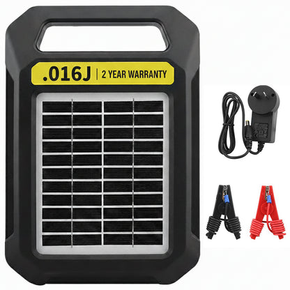 Solar electric fence energiser showing front solar panel