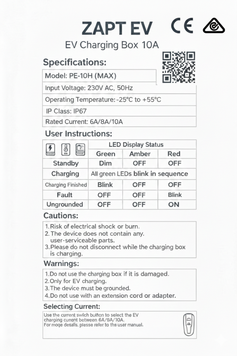 Smart EV Charger Type 1 - 2.3kW | 10A | 5Metre