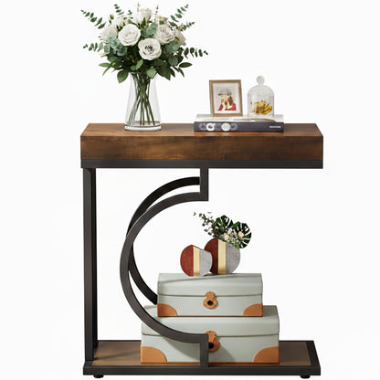 Side table end table with white faux marble top and black frame