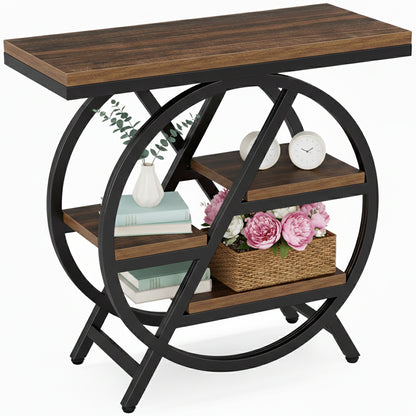 3 Tier Side Table with Storage Shelf Narrow End Table