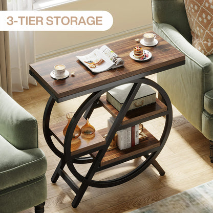 assembled 3 tier side table with storage shelf showing rectangular shape