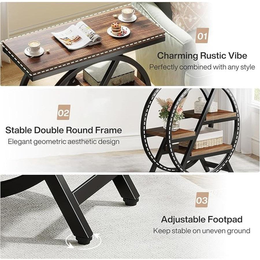 3 tier side table with storage shelf in a narrow living space