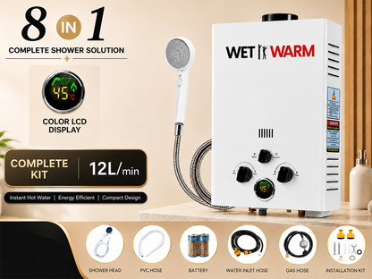 Gas Water Heater 8 in 1 - 12L Portable Camping Outdoor Instant Hot Shower Heating System
