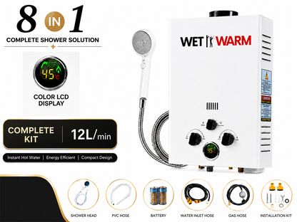 Gas Water Heater 8 in 1 - 12L Portable Camping Outdoor Instant Hot Shower Heating System