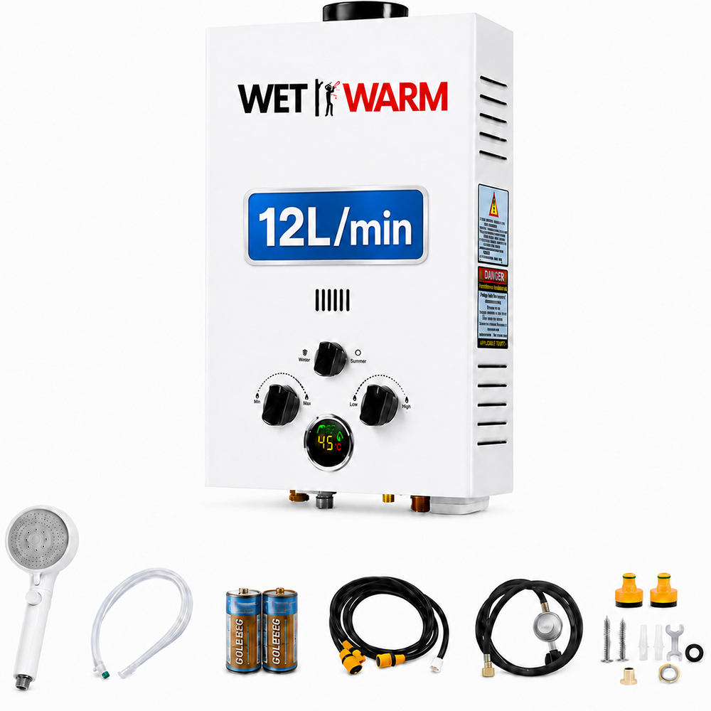 Gas Water Heater 8 in 1 - 12L Portable Camping Outdoor Instant Hot Shower Heating System