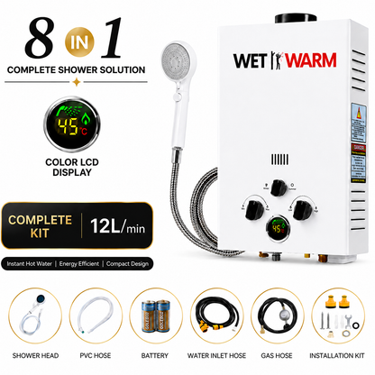 Gas Water Heater 8 in 1 - 12L Portable Camping Outdoor Instant Hot Shower Heating System