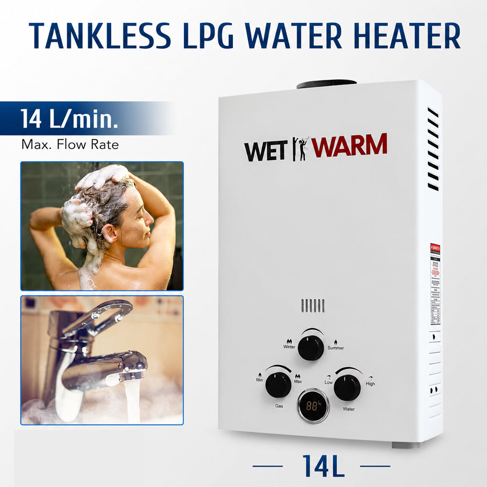 Gas Water Heater 8 in 1 - 14L Portable Camping Outdoor Instant Hot Shower Heating System