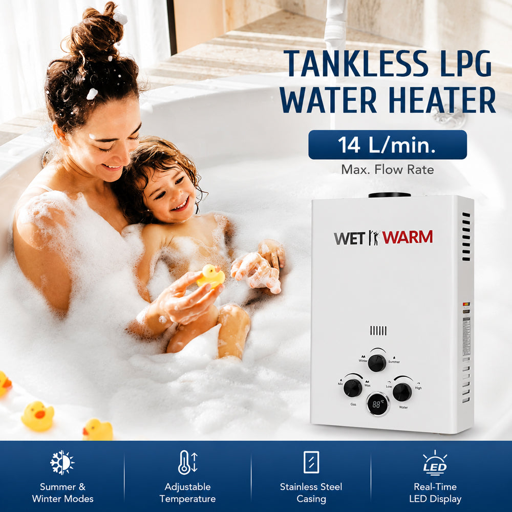 Gas Water Heater 8 in 1 - 14L Portable Camping Outdoor Instant Hot Shower Heating System