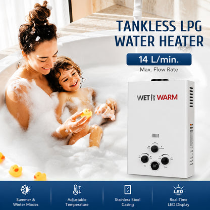 Gas Water Heater 8 in 1 - 14L Portable Camping Outdoor Instant Hot Shower Heating System
