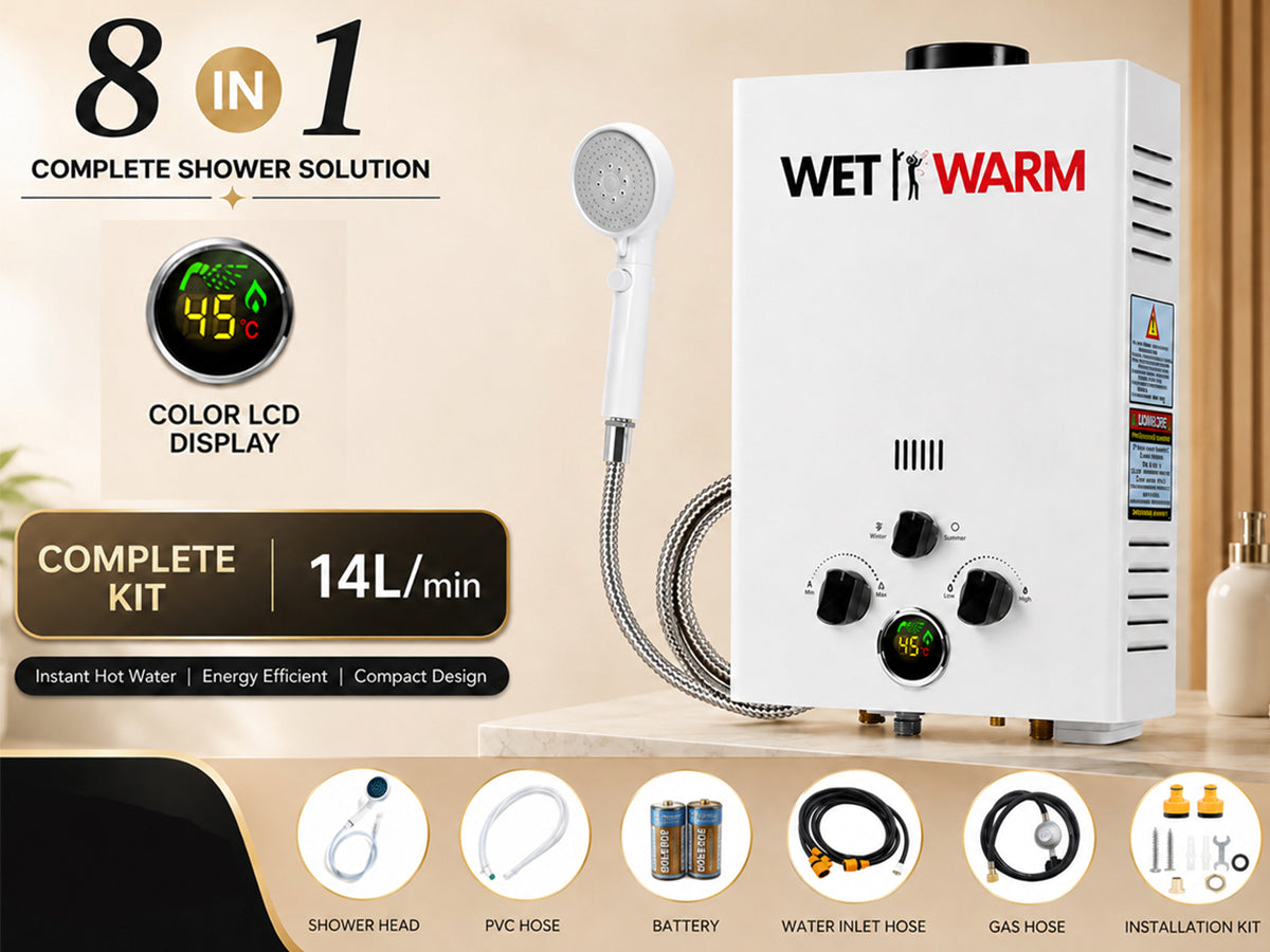Gas Water Heater 8 in 1 - 14L Portable Camping Outdoor Instant Hot Shower Heating System