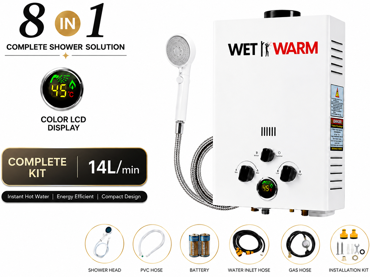 Gas Water Heater 8 in 1 - 14L Portable Camping Outdoor Instant Hot Shower Heating System