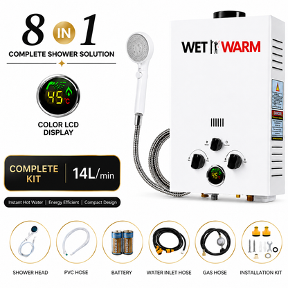 Gas Water Heater 8 in 1 - 14L Portable Camping Outdoor Instant Hot Shower Heating System