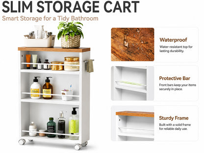 4 Tier Slim Rolling Storage Cart Bathroom Shelves Organizer for Kitchen Laundry