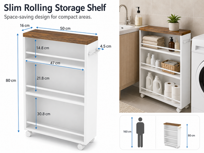 4 Tier Slim Rolling Storage Cart Bathroom Shelves Organizer for Kitchen Laundry