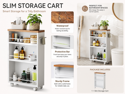 4 Tier Slim Rolling Storage Cart Bathroom Shelves Organizer for Kitchen Laundry