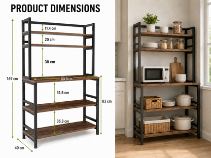 5-Tier Kitchen Rack with  Microwave Storage Shelf 80cm x 169cm