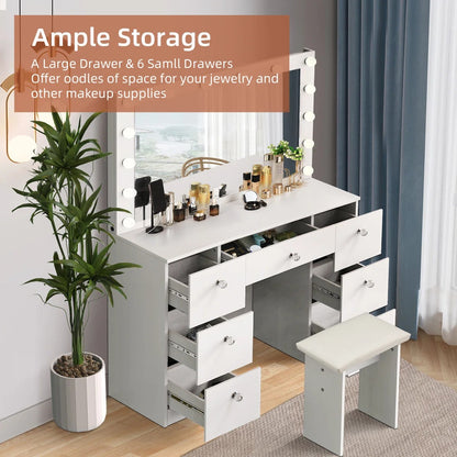 Ziva Dressing Table with Drawers and Lighted Mirror