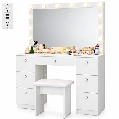 Ziva Dressing Table with Drawers and Lighted Mirror