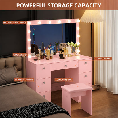 Ziva Dressing Table with Drawers and Lighted Mirror