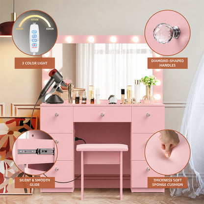 Ziva Dressing Table with Drawers and Lighted Mirror