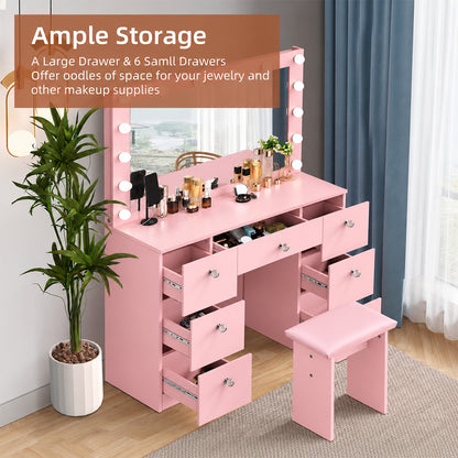 Ziva Dressing Table with Drawers and Lighted Mirror
